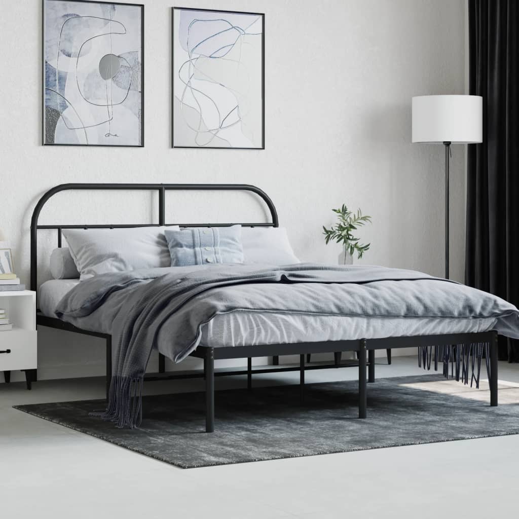 Cadre de lit métal sans matelas avec tête de lit noir 140x200cm - XIOS