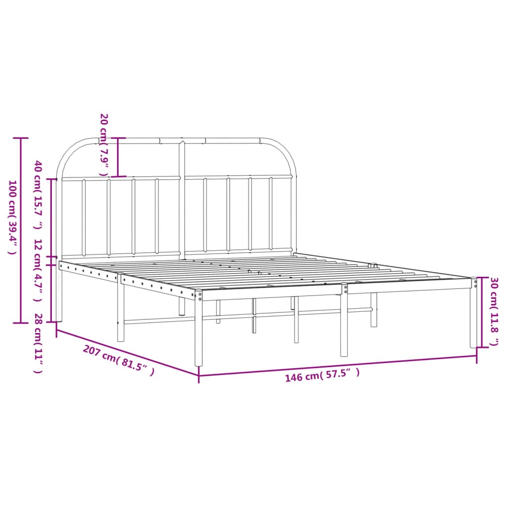 Cadre de lit métal sans matelas avec tête de lit noir 140x200cm - XIOS