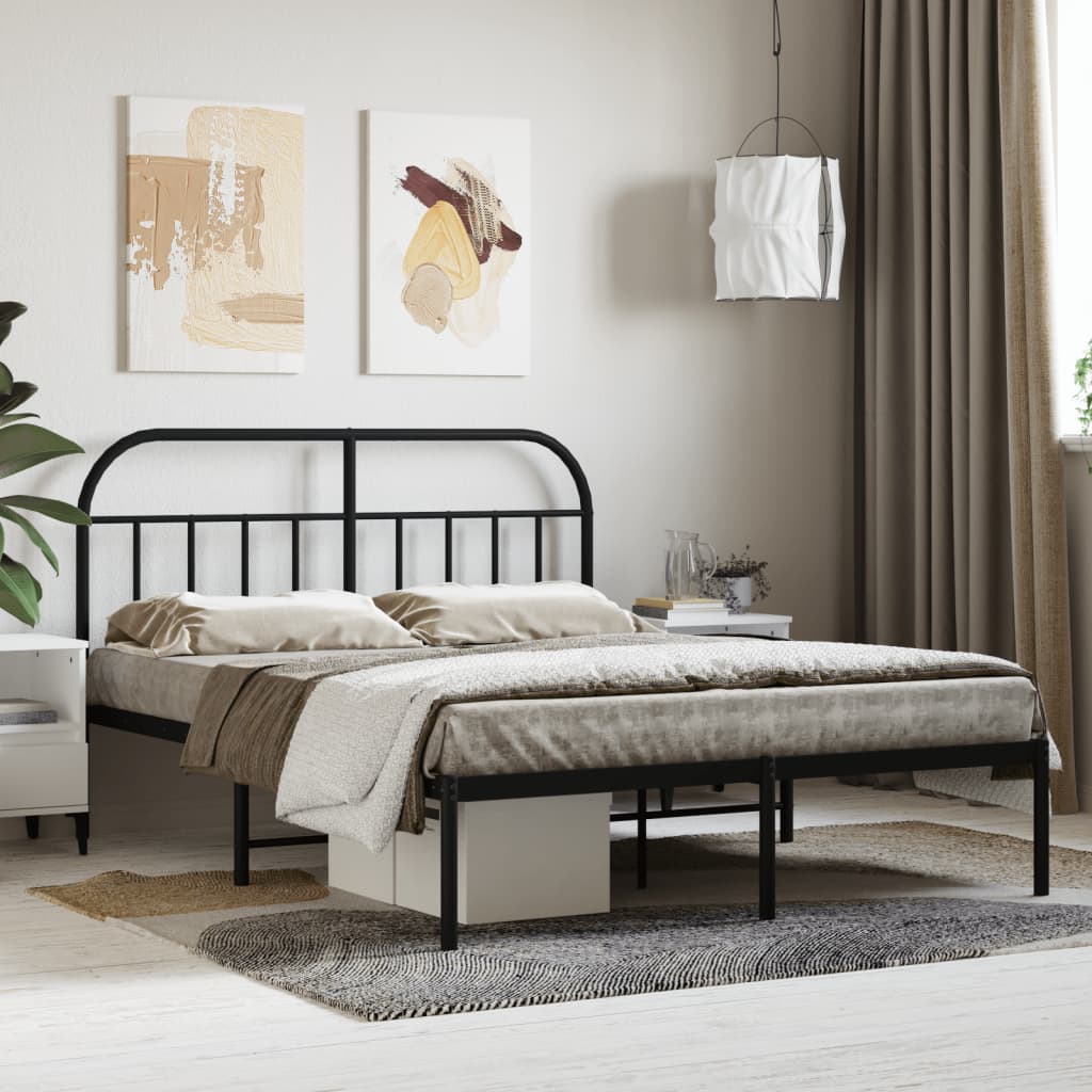 Cadre de lit métal sans matelas avec tête de lit noir 140x200cm - XIOS
