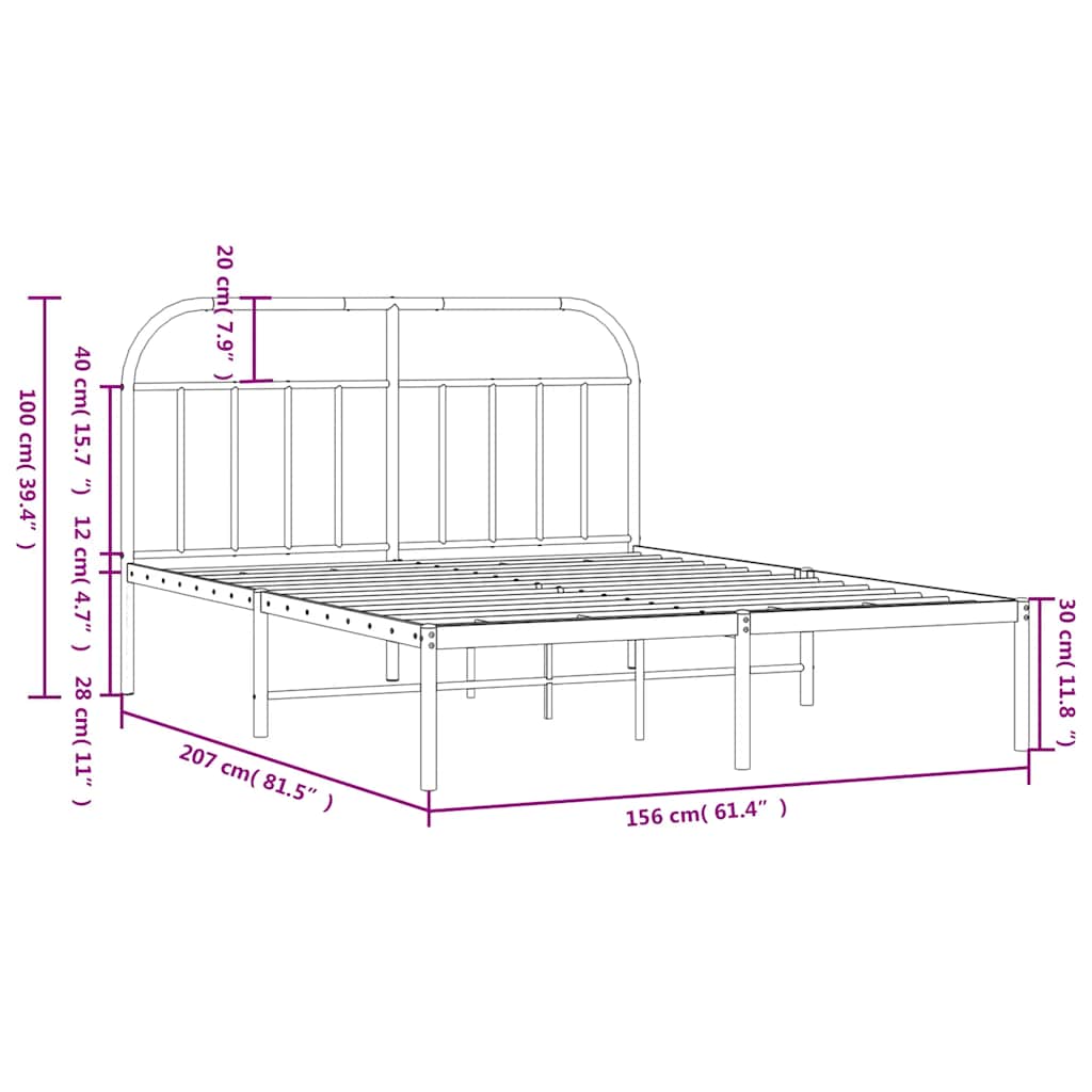 Cadre de lit métal sans matelas avec tête de lit noir 150x200cm - XIOS