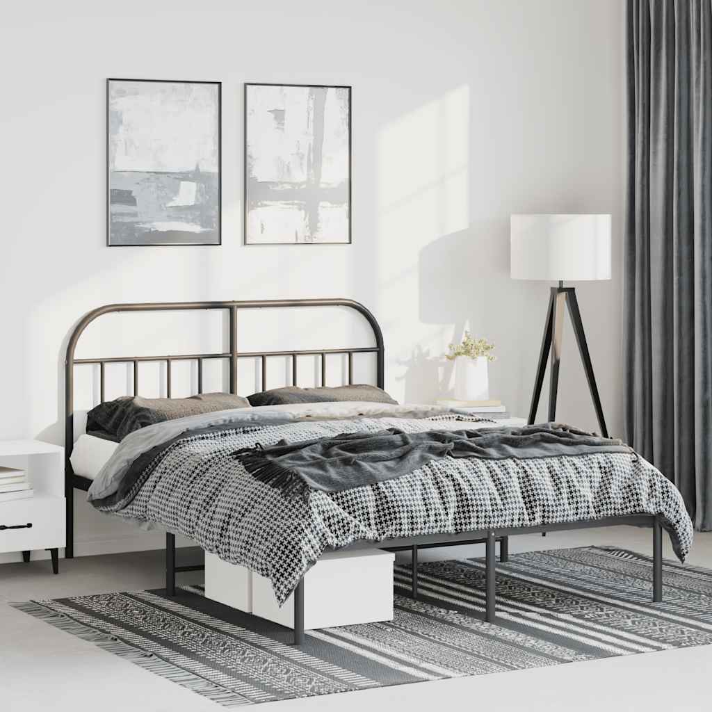 Cadre de lit métal sans matelas avec tête de lit noir 150x200cm - XIOS