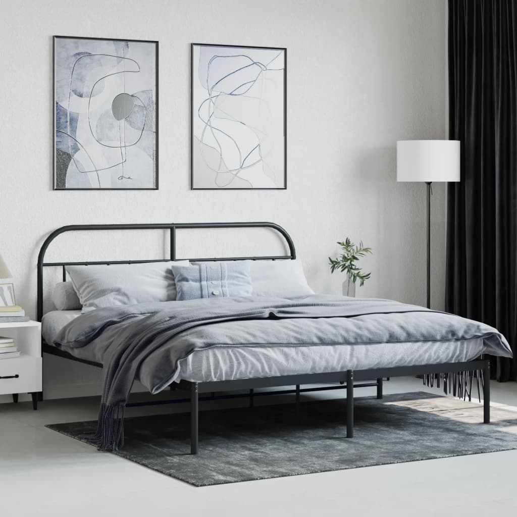 Cadre de lit métal sans matelas et tête de lit noir 180x200 cm - XIOS