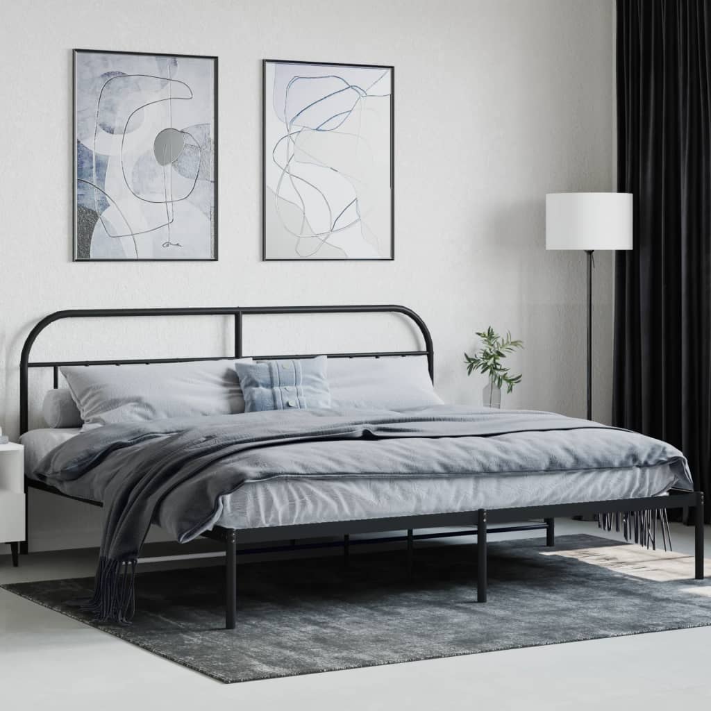 Cadre de lit métal sans matelas avec tête de lit noir 200x200cm - XIOS