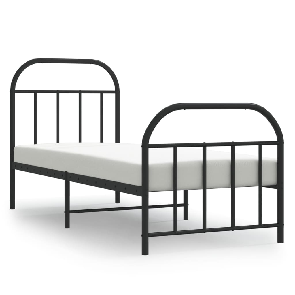 Cadre de lit métal sans matelas avec pied de lit noir 75x190 cm - XIOS