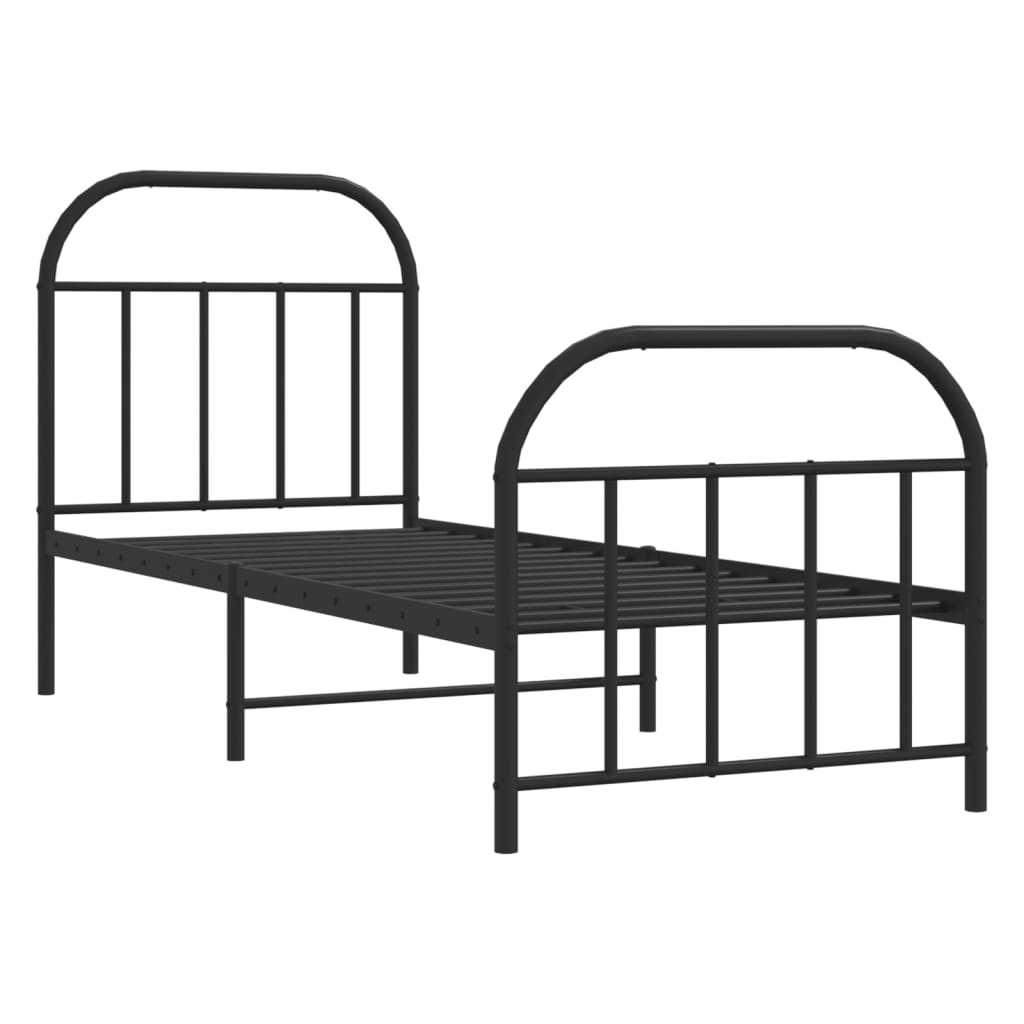 Cadre de lit métal sans matelas avec pied de lit noir 75x190 cm - XIOS
