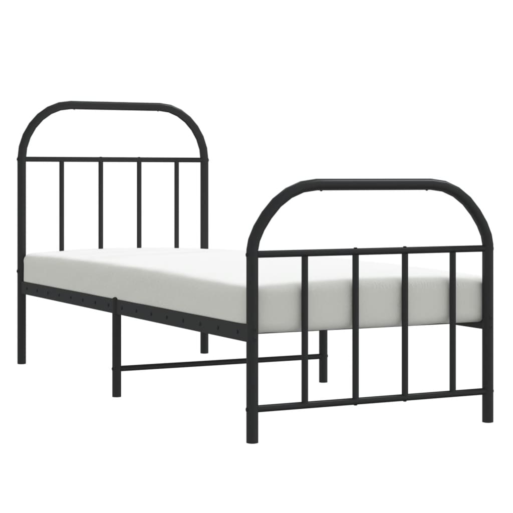 Cadre de lit métal sans matelas avec pied de lit noir 75x190 cm - XIOS