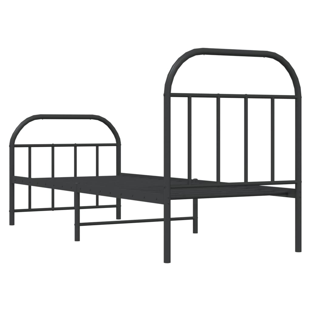 Cadre de lit métal sans matelas avec pied de lit noir 75x190 cm - XIOS
