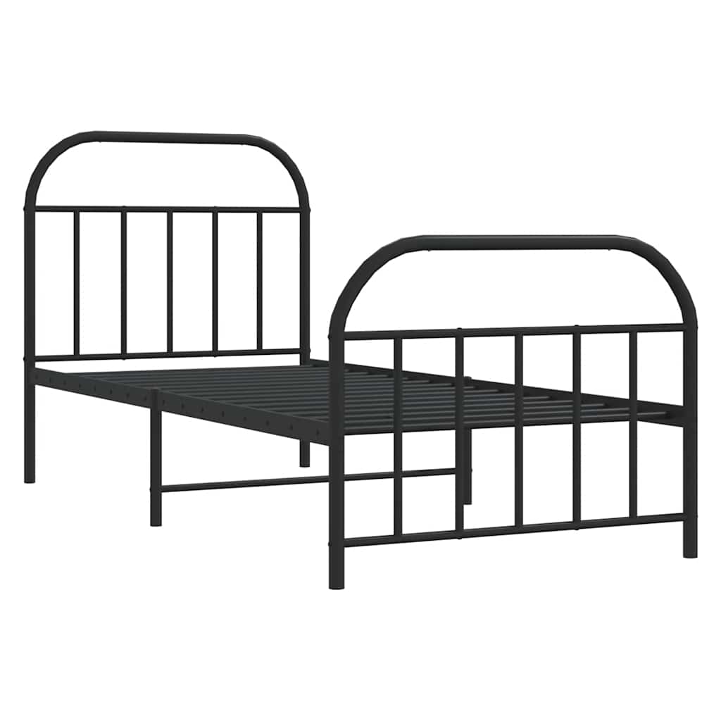 Cadre de lit métal sans matelas avec pied de lit noir 90x190 cm - XIOS