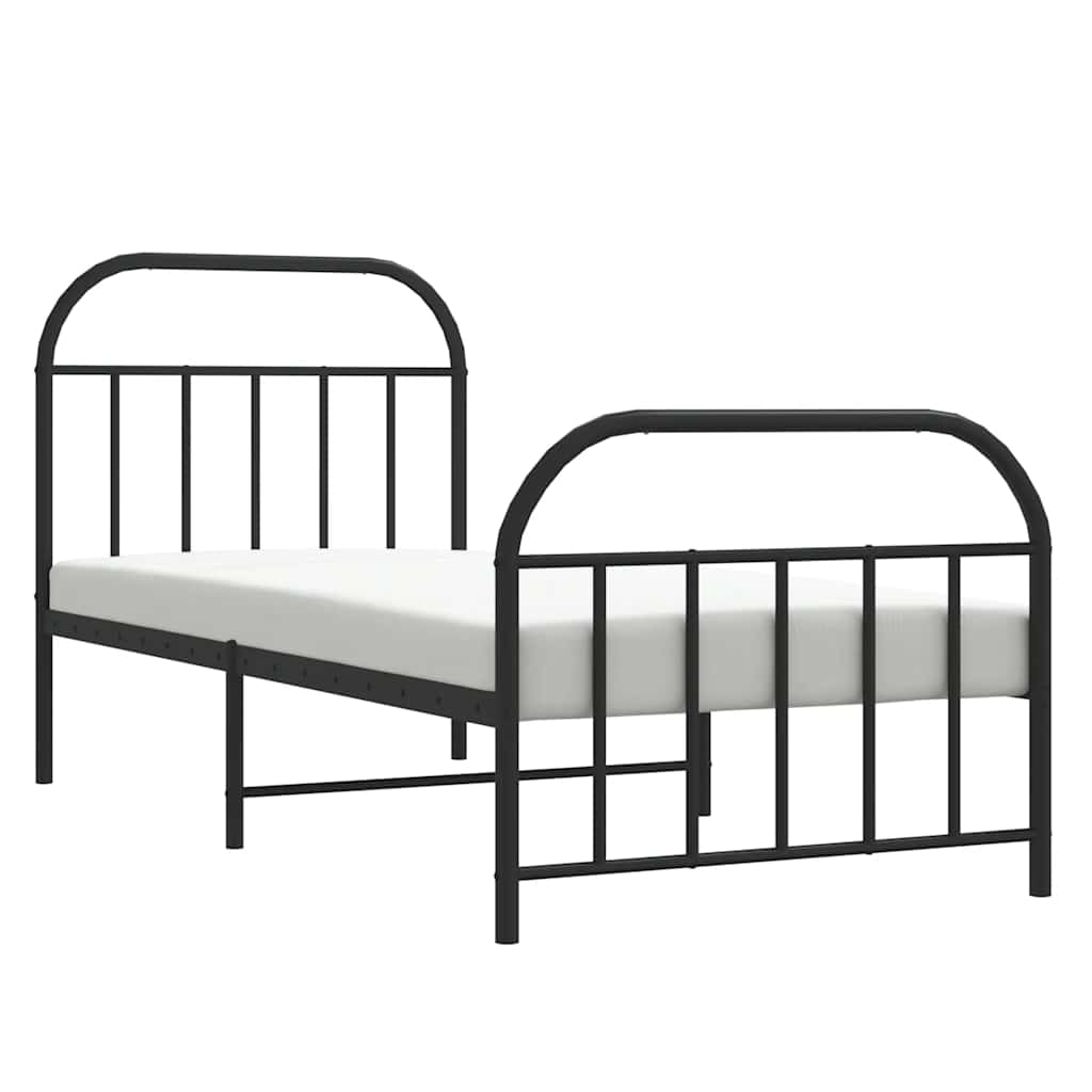 Cadre de lit métal sans matelas avec pied de lit noir 90x190 cm - XIOS