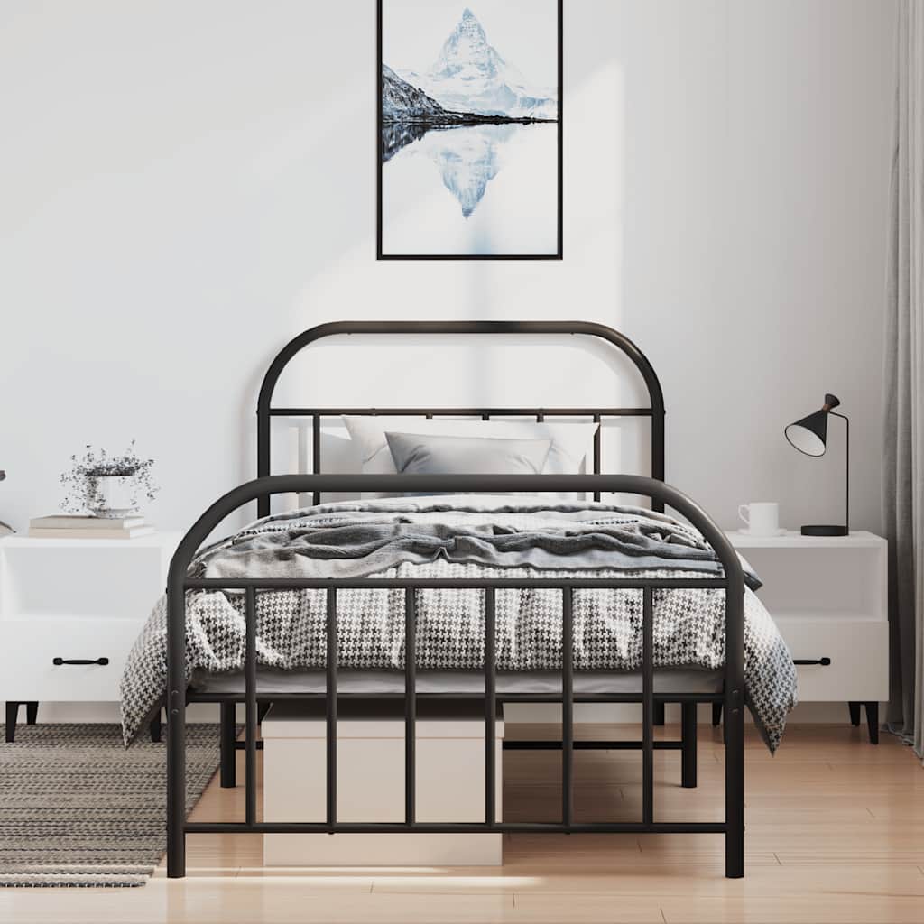 Cadre de lit métal sans matelas et pied de lit noir 100x200 cm - XIOS