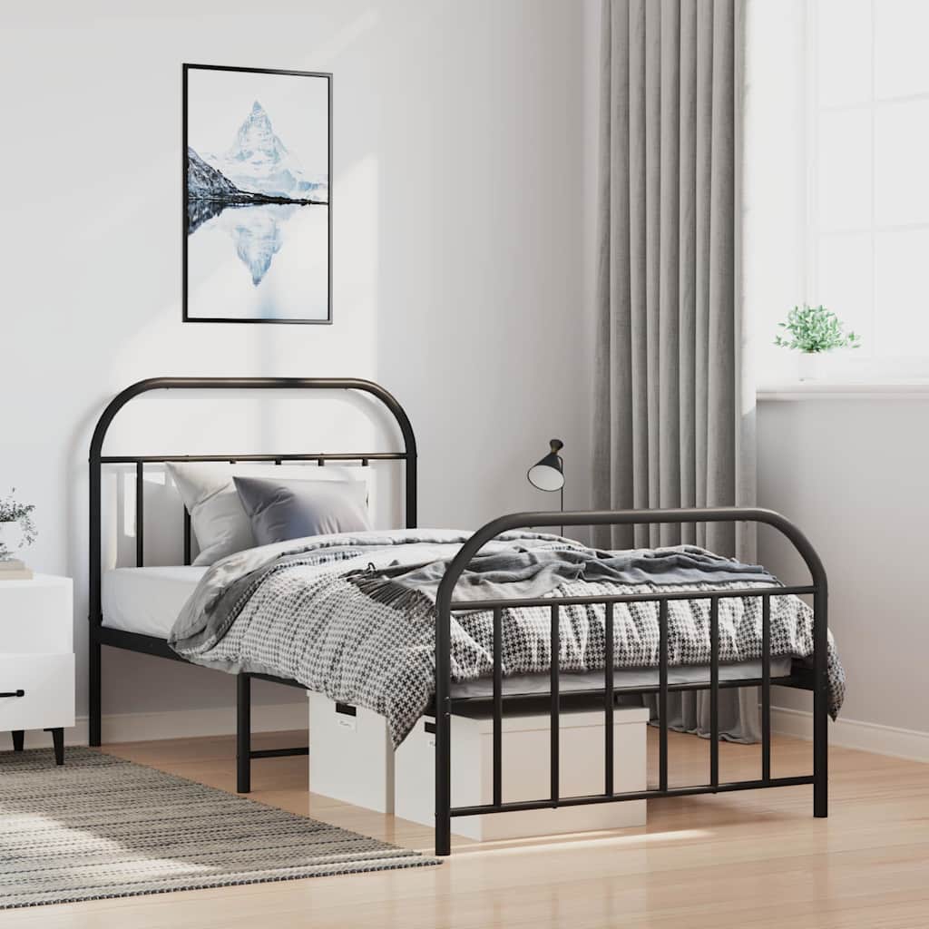 Cadre de lit métal sans matelas et pied de lit noir 100x200 cm - XIOS