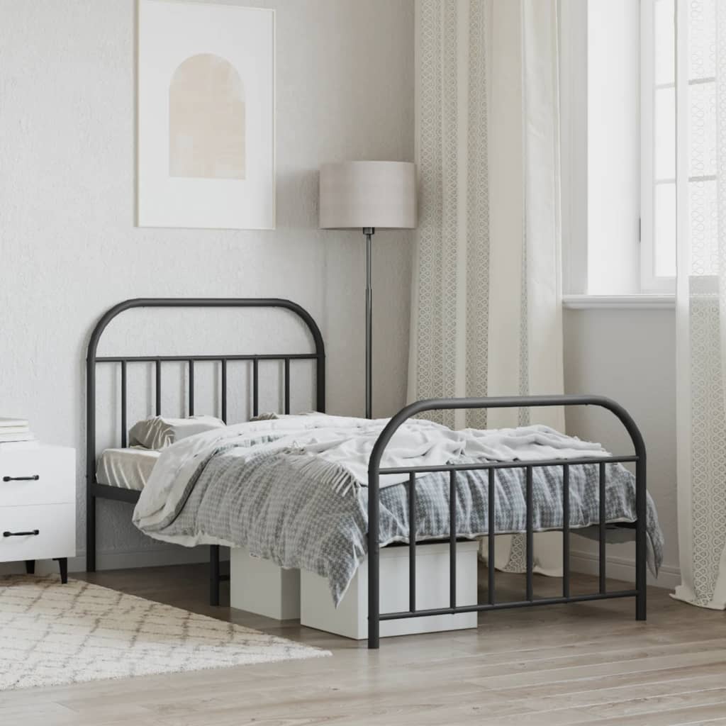 Cadre de lit métal sans matelas avec pied de lit noir 107x203cm - XIOS