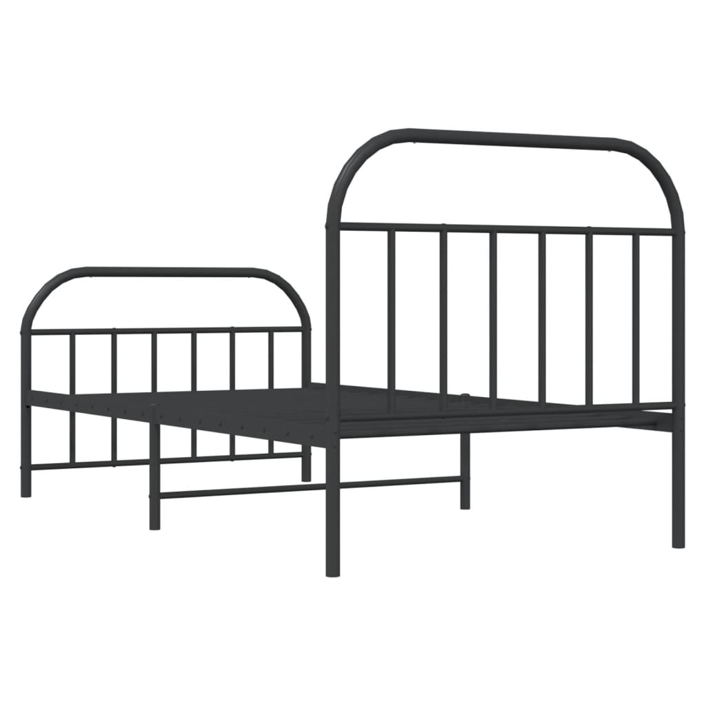 Cadre de lit métal sans matelas avec pied de lit noir 107x203cm - XIOS