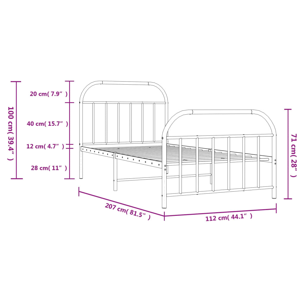 Cadre de lit métal sans matelas avec pied de lit noir 107x203cm - XIOS