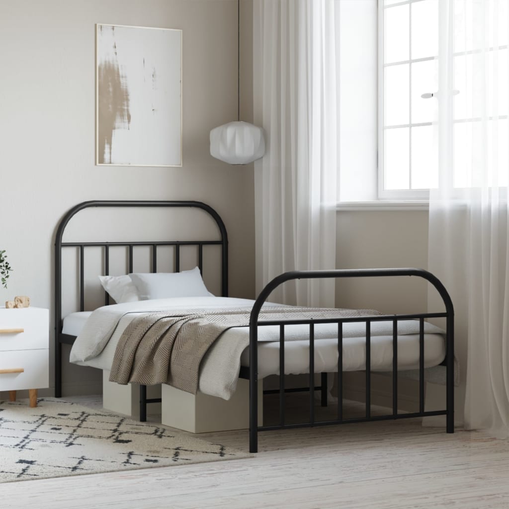 Cadre de lit métal sans matelas avec pied de lit noir 107x203cm - XIOS