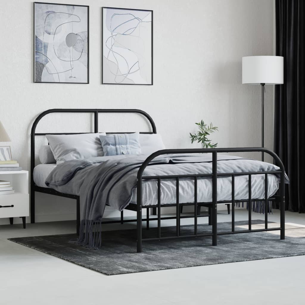 Cadre de lit métal sans matelas avec pied de lit noir 120x190cm - XIOS
