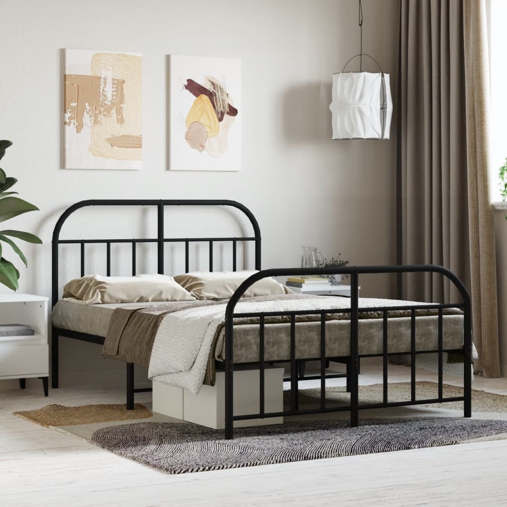 Cadre de lit métal sans matelas avec pied de lit noir 120x190cm - XIOS