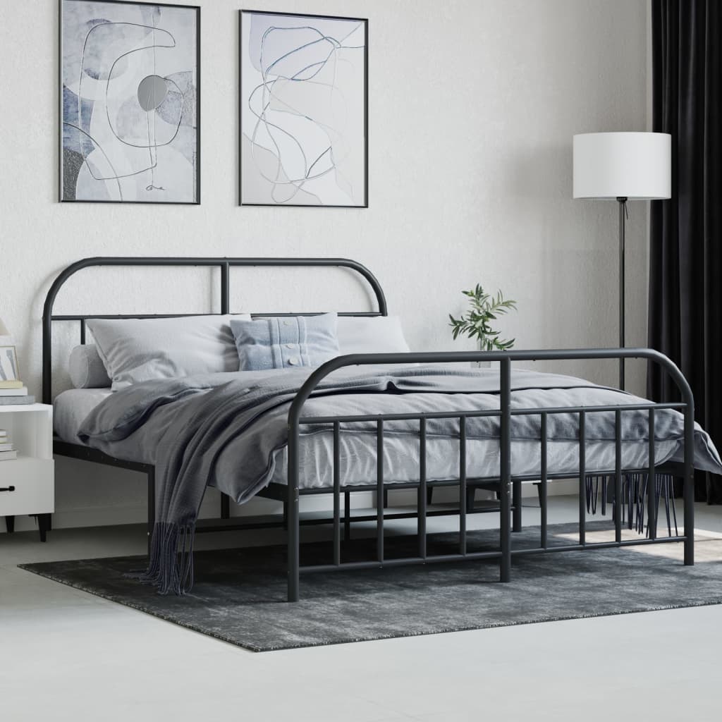 Cadre de lit métal sans matelas avec pied de lit noir 140x190cm - XIOS