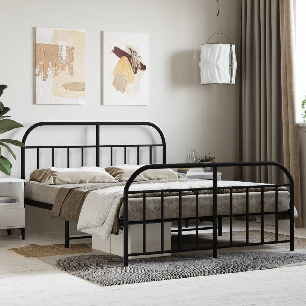 Cadre de lit métal sans matelas avec pied de lit noir 140x190cm - XIOS