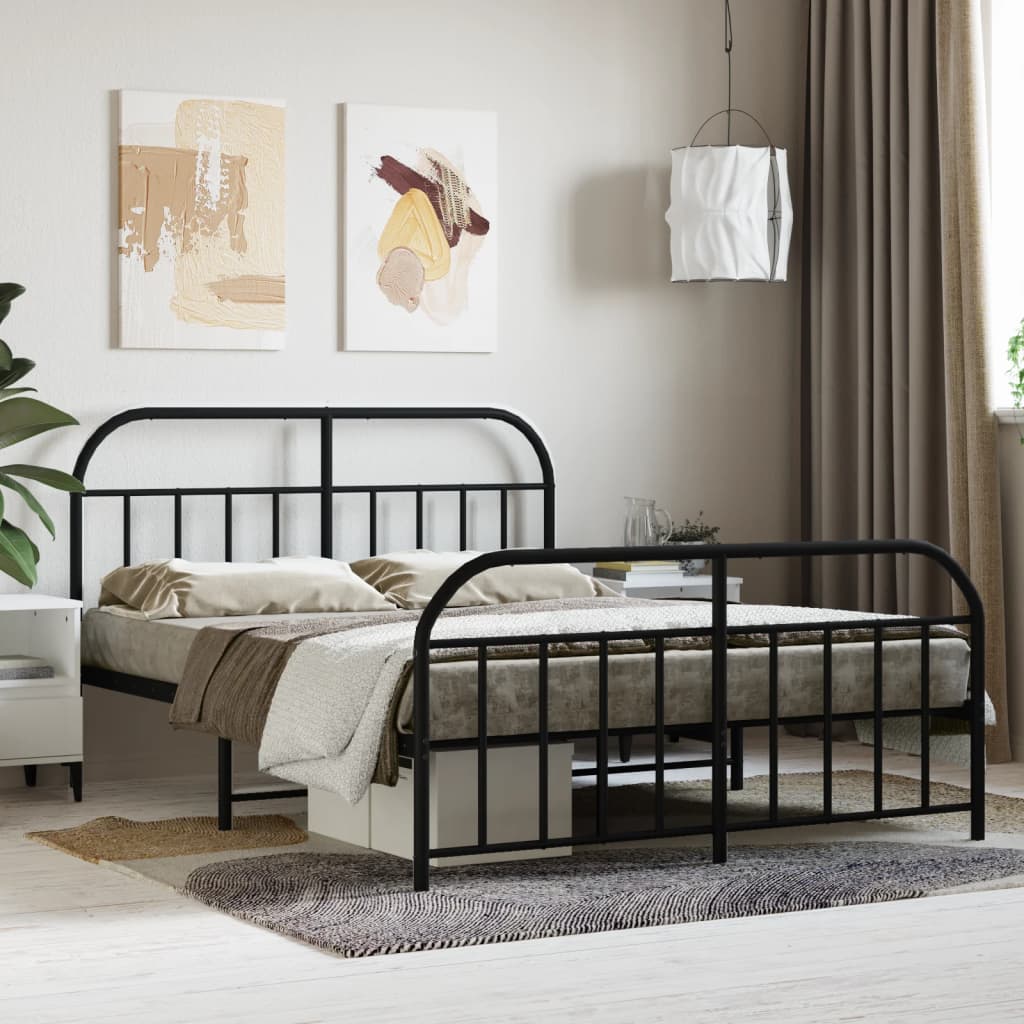 Cadre de lit métal sans matelas avec pied de lit noir 140x200cm - XIOS