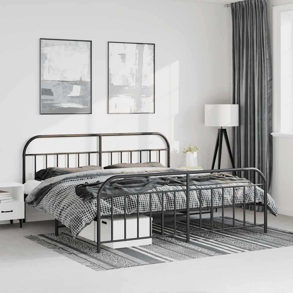 Cadre de lit métal sans matelas avec pied de lit noir 183x213cm - XIOS
