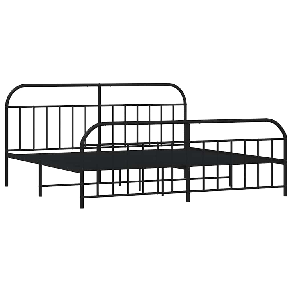 Cadre de lit métal sans matelas avec pied de lit noir 193x203cm - XIOS