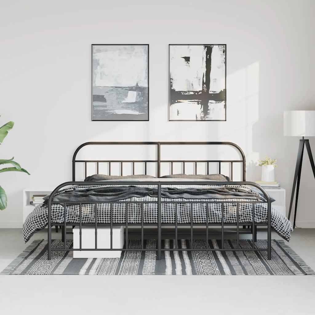 Cadre de lit métal sans matelas avec pied de lit noir 193x203cm - XIOS