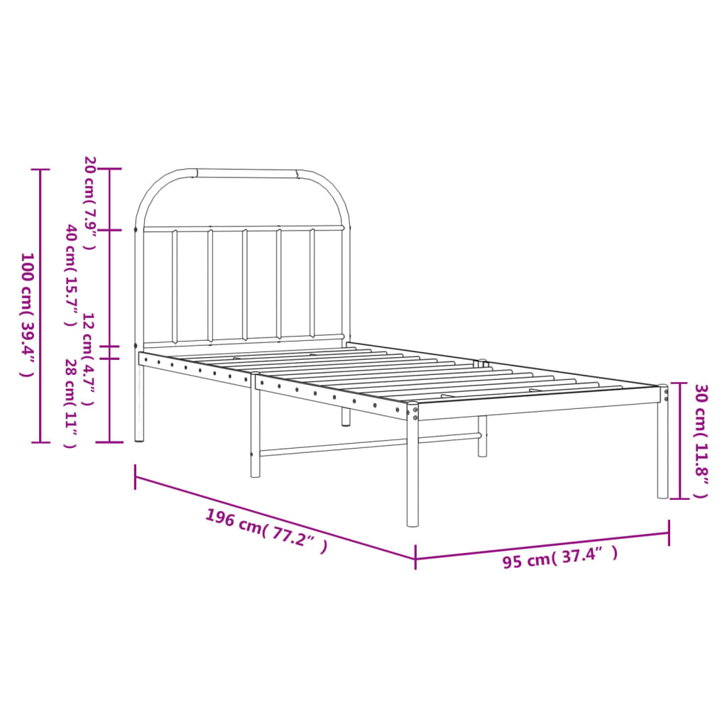 Cadre de lit métal sans matelas avec tête de lit blanc 90x190cm - XIOS