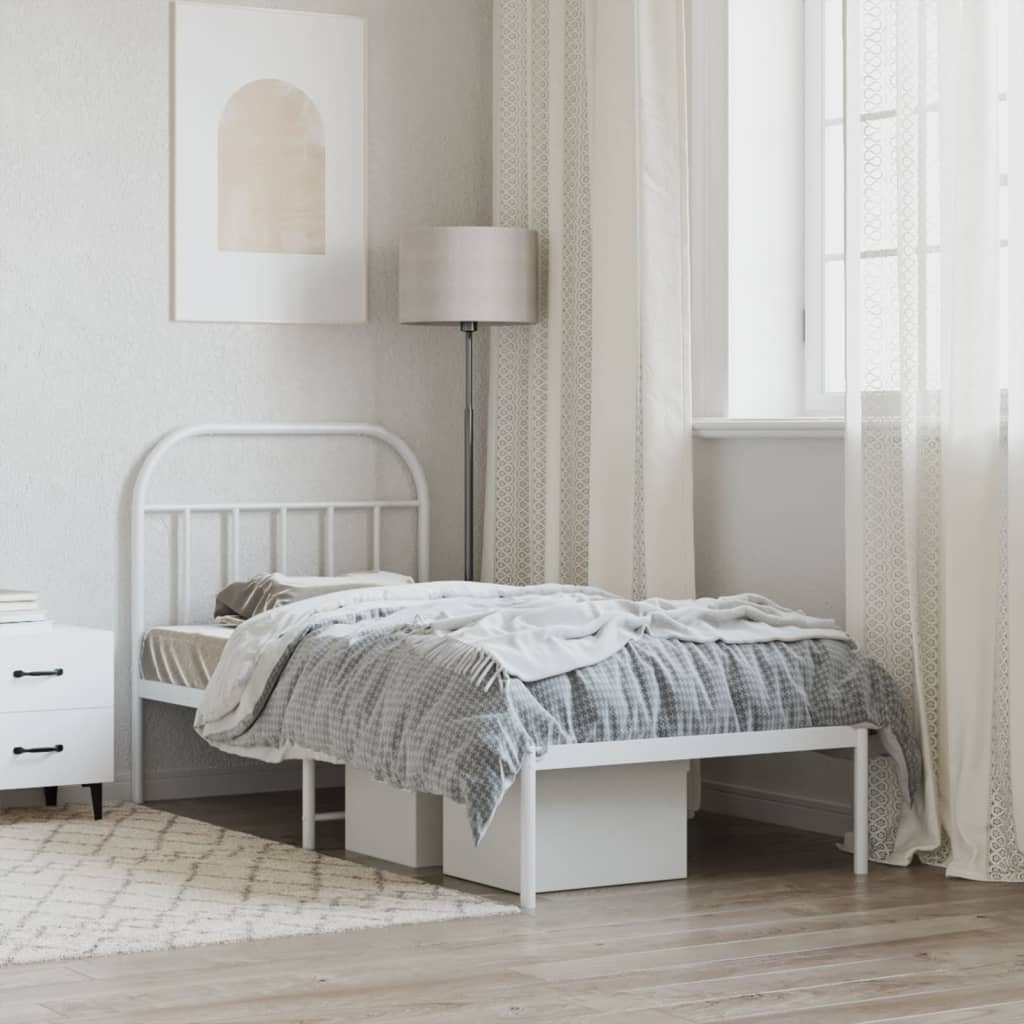 Cadre de lit métal sans matelas avec tête de lit blanc 90x200cm - XIOS