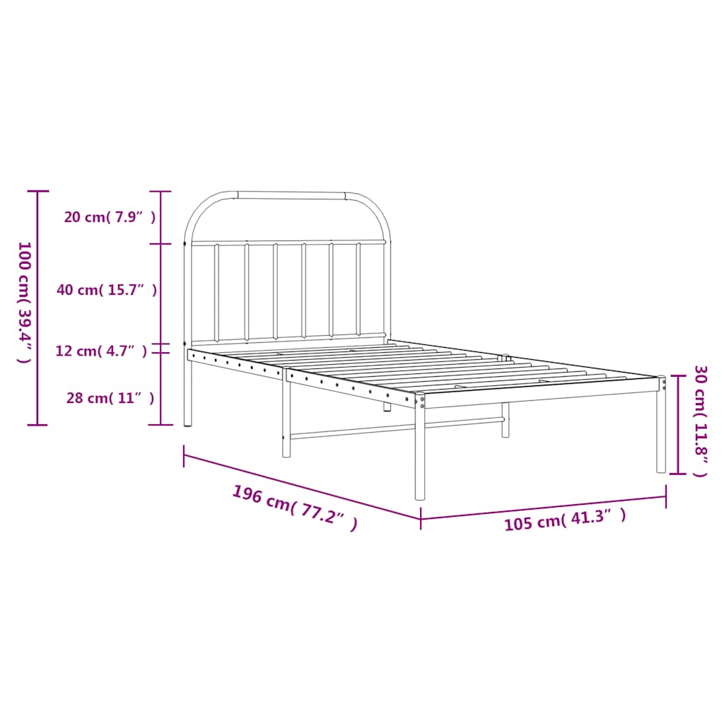 Cadre de lit métal sans matelas et tête de lit blanc 100x190 cm - XIOS