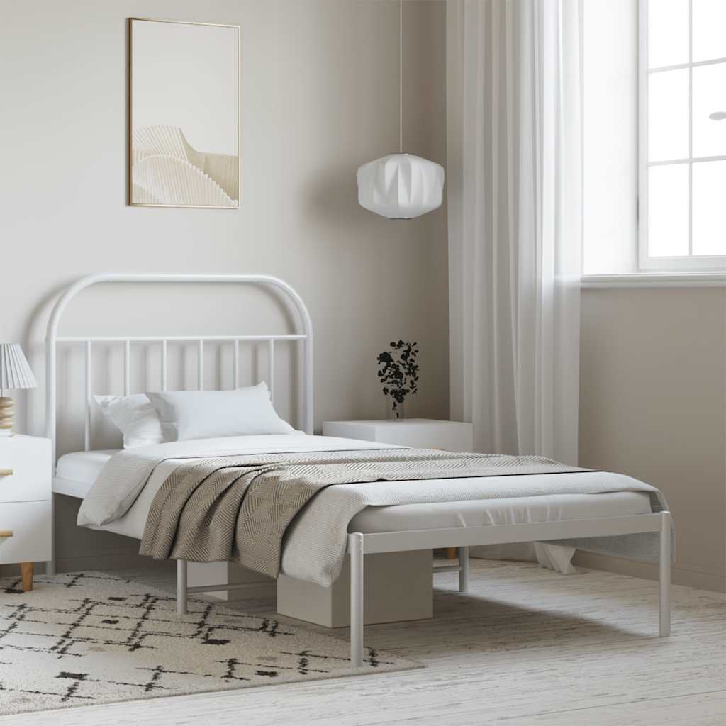 Cadre de lit métal sans matelas et tête de lit blanc 100x190 cm - XIOS