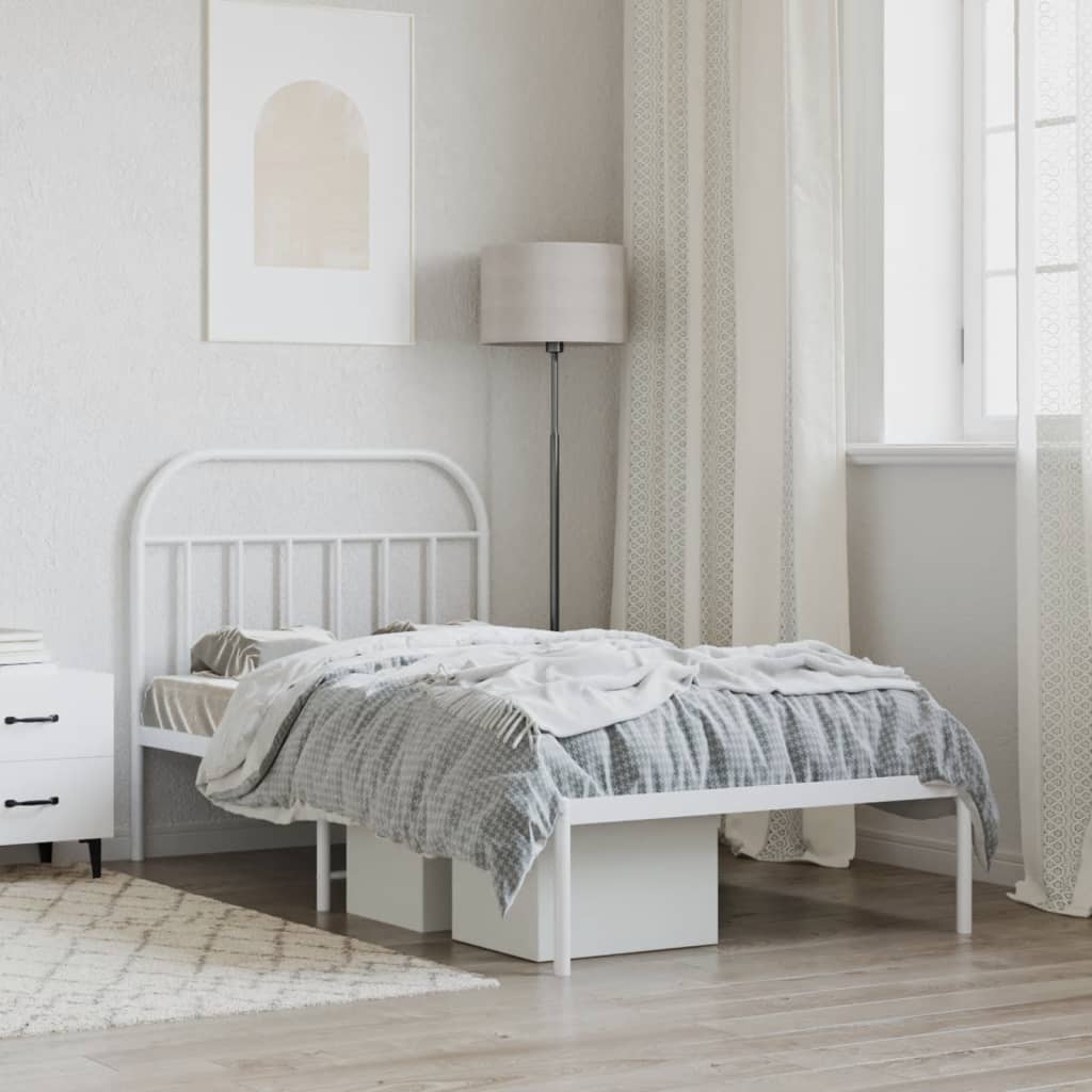 Cadre de lit métal sans matelas et tête de lit blanc 107x203 cm - XIOS
