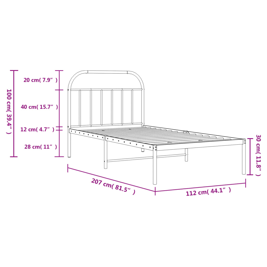 Cadre de lit métal sans matelas et tête de lit blanc 107x203 cm - XIOS