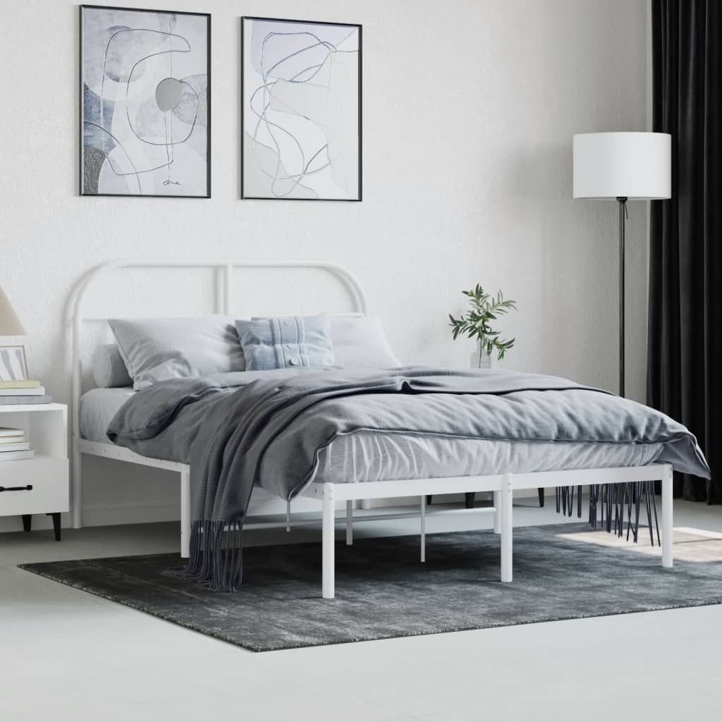 Cadre de lit métal sans matelas et tête de lit blanc 120x190 cm - XIOS