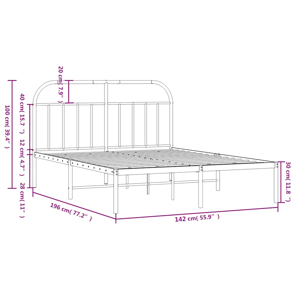 Cadre de lit métal sans matelas et tête de lit blanc 135x190 cm - XIOS