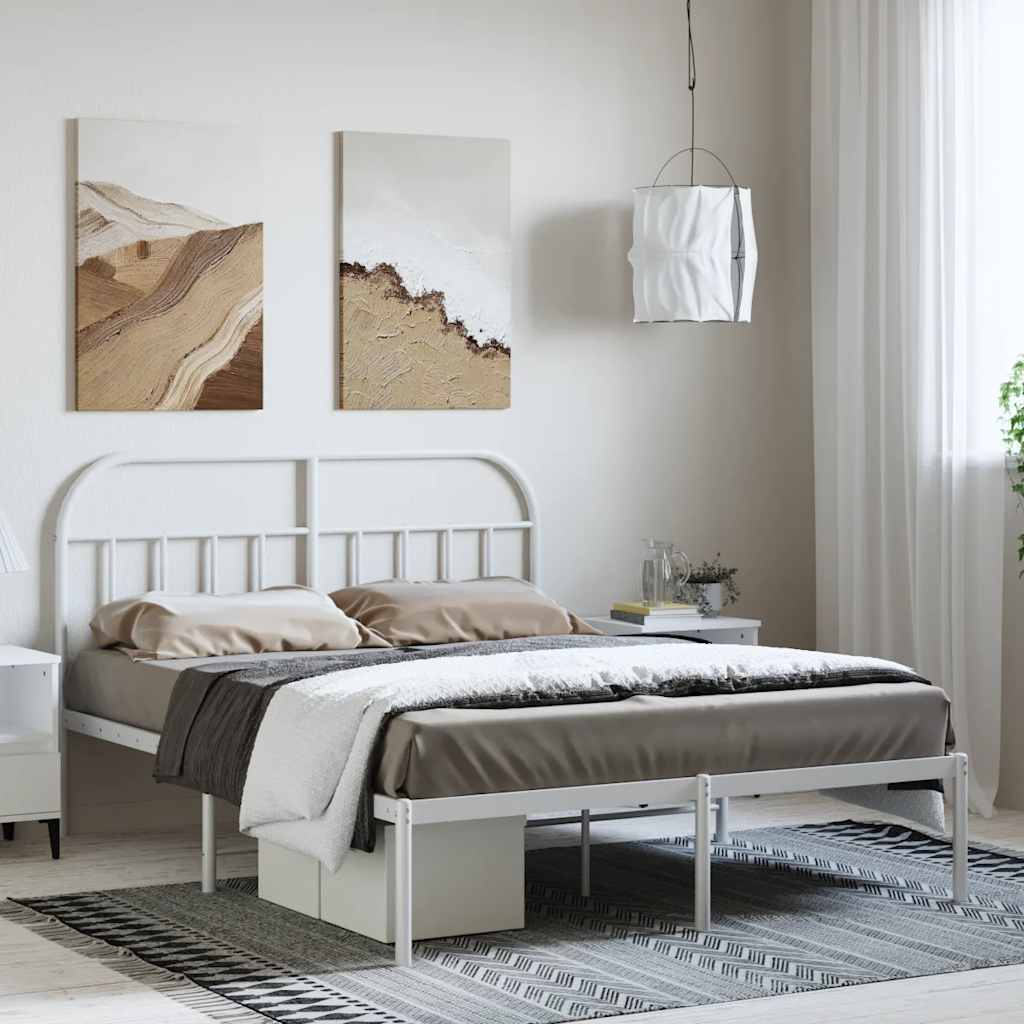 Cadre de lit métal sans matelas et tête de lit blanc 135x190 cm - XIOS