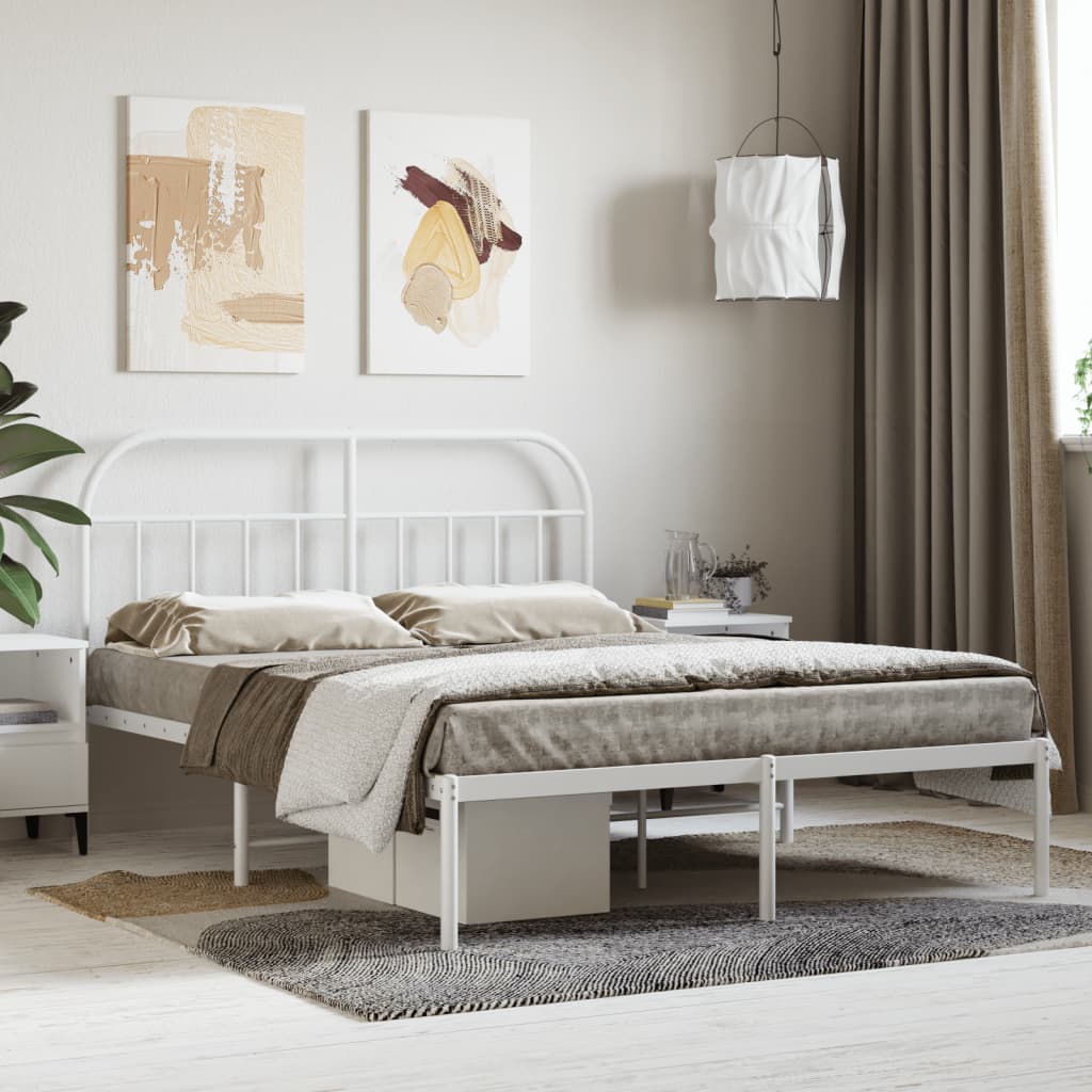 Cadre de lit métal sans matelas et tête de lit blanc 140x190 cm - XIOS