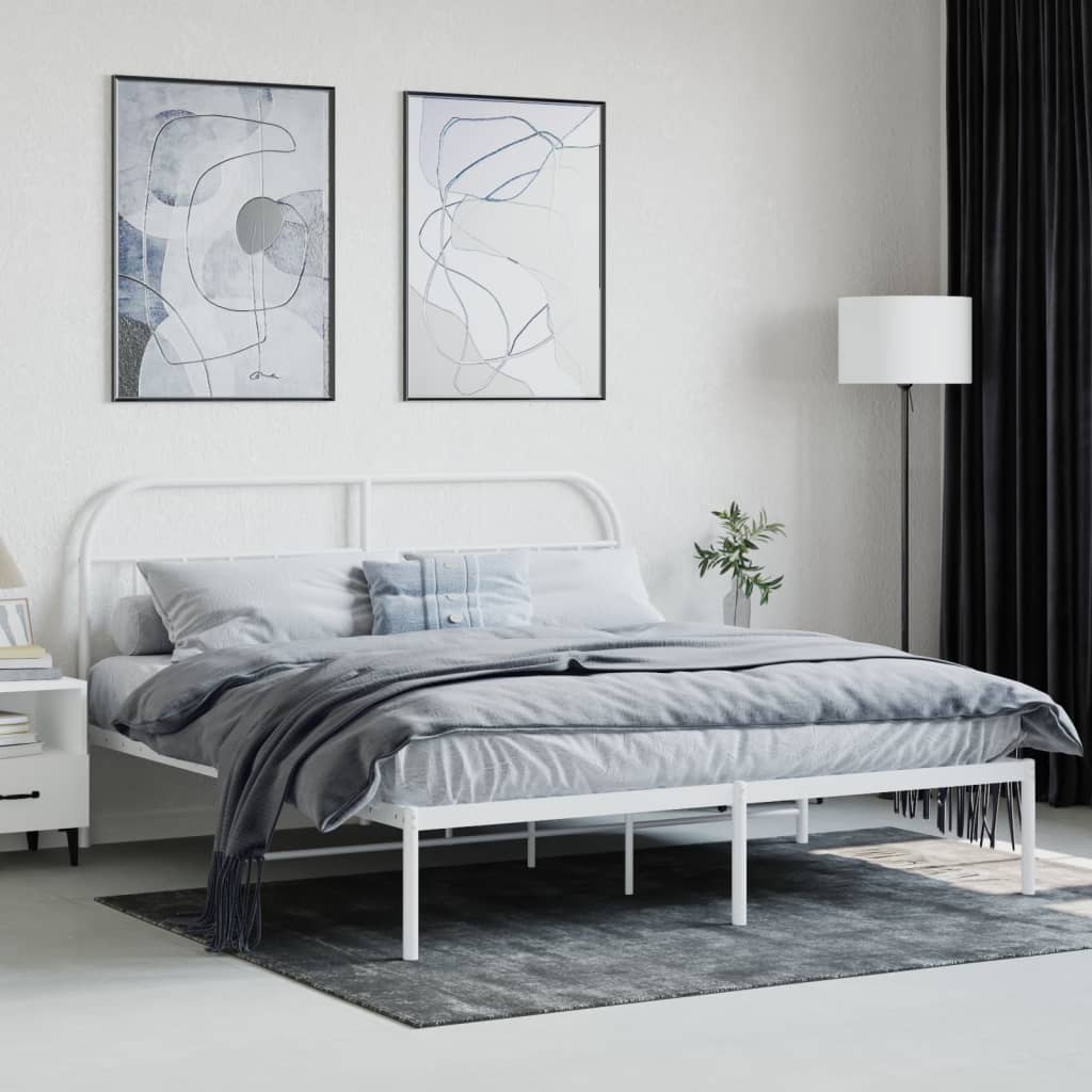 Cadre de lit métal sans matelas et tête de lit blanc 160x200 cm - XIOS