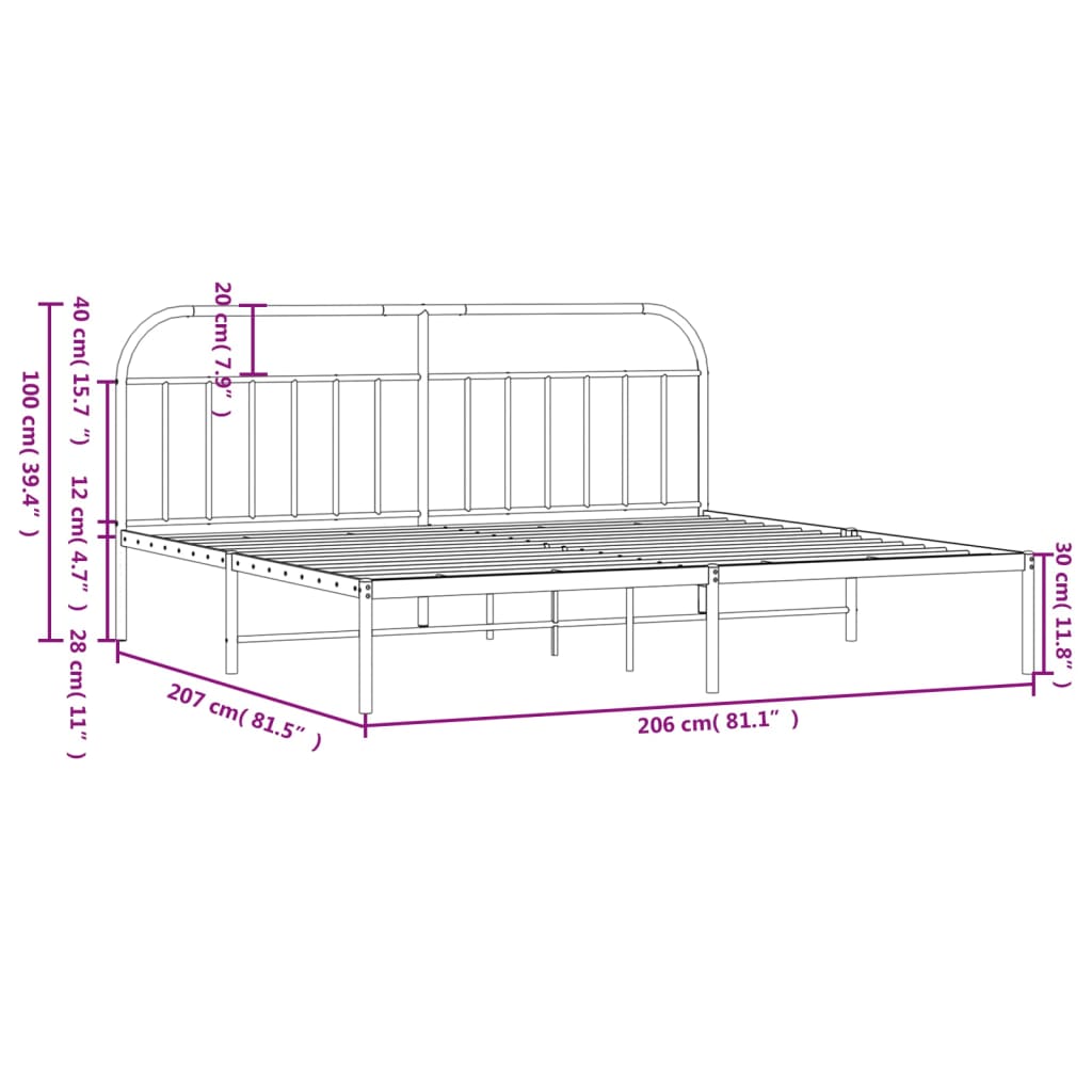 Cadre de lit métal sans matelas et tête de lit blanc 200x200 cm - XIOS