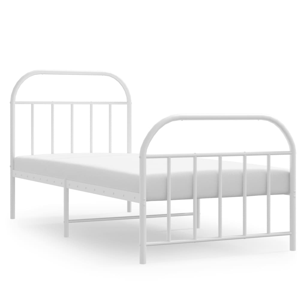 Cadre de lit métal sans matelas avec pied de lit blanc 90x190cm - XIOS