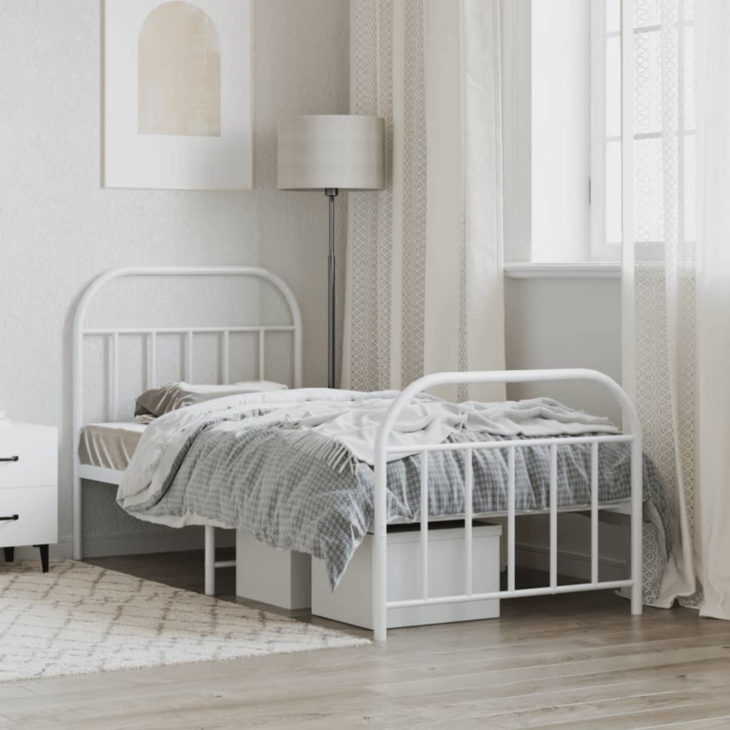 Cadre de lit métal sans matelas avec pied de lit blanc 90x190cm - XIOS