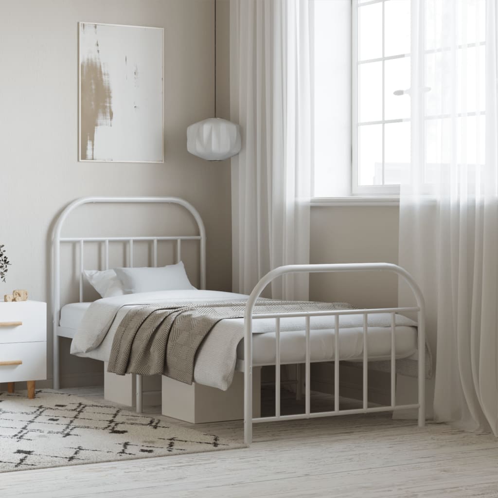 Cadre de lit métal sans matelas avec pied de lit blanc 90x190cm - XIOS