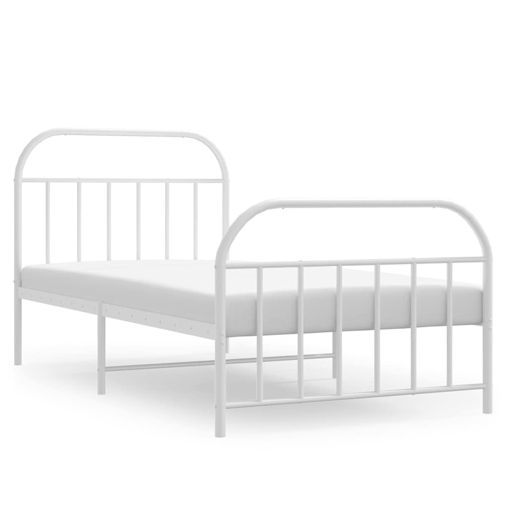 Cadre de lit métal sans matelas et pied de lit blanc 100x190 cm