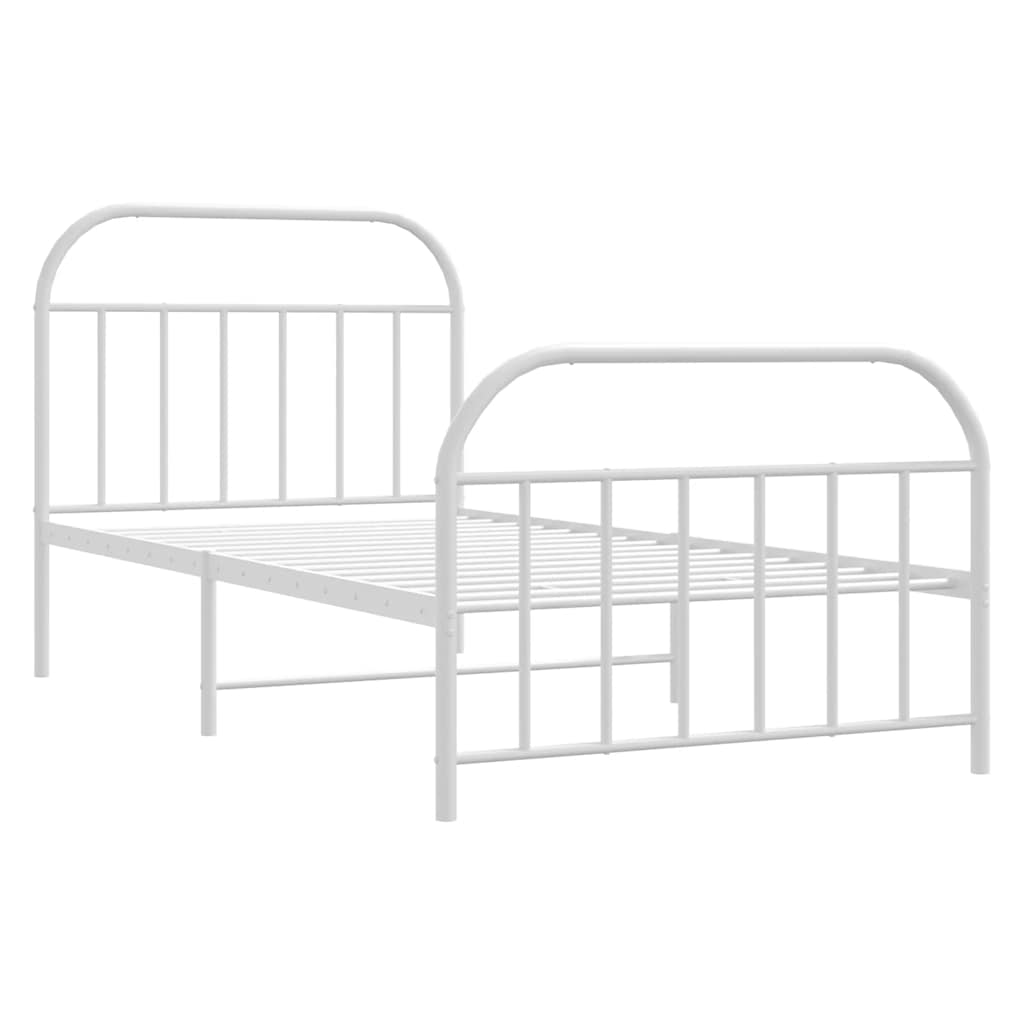 Cadre de lit métal sans matelas et pied de lit blanc 100x190 cm