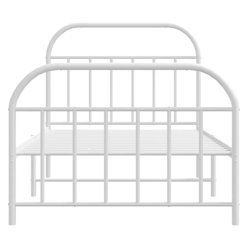 Cadre de lit métal sans matelas et pied de lit blanc 100x190 cm