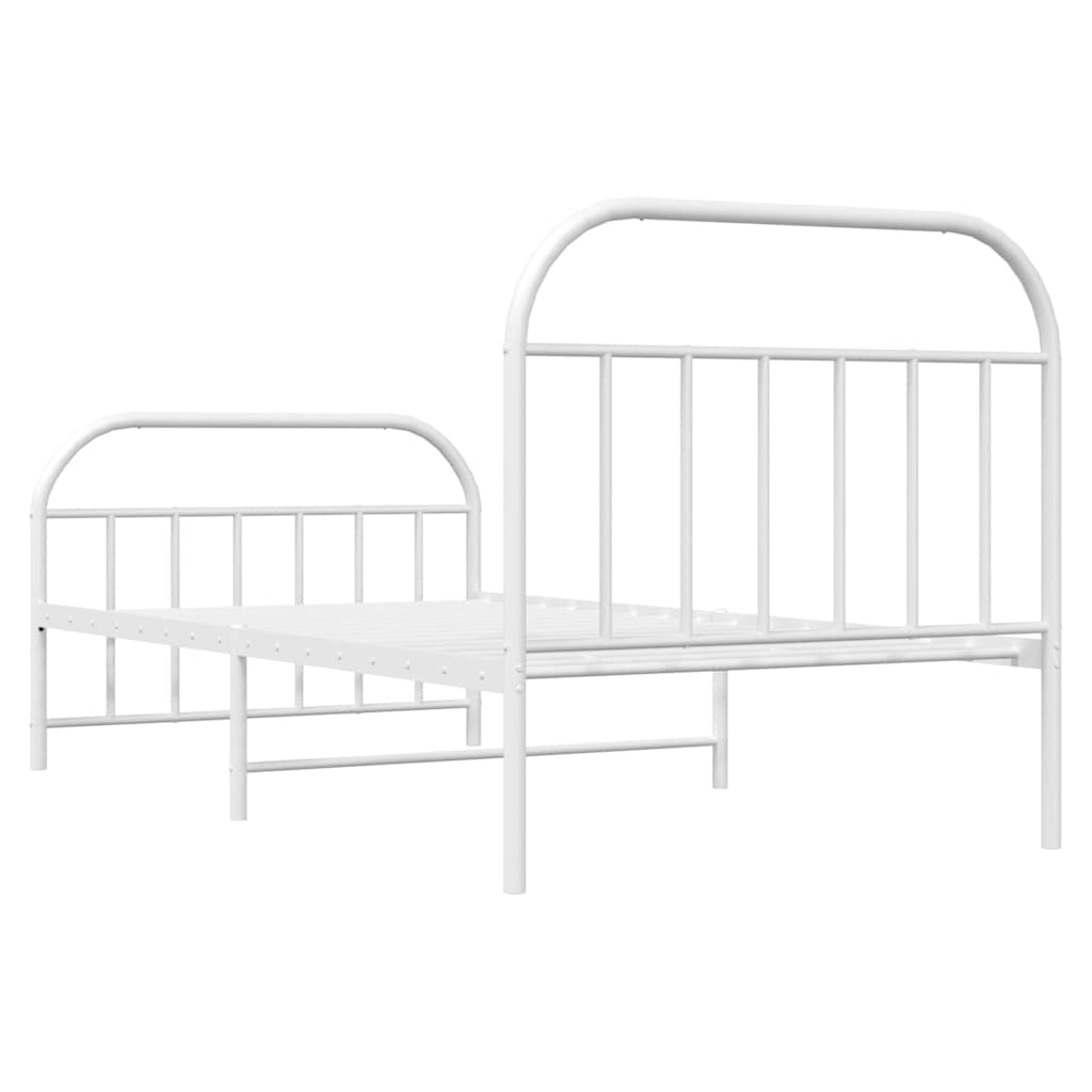 Cadre de lit métal sans matelas et pied de lit blanc 100x190 cm