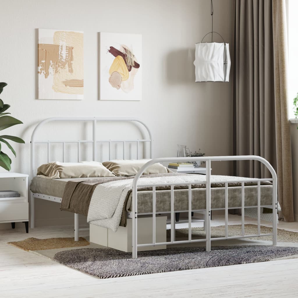 Cadre de lit métal sans matelas et pied de lit blanc 120x190 cm - XIOS
