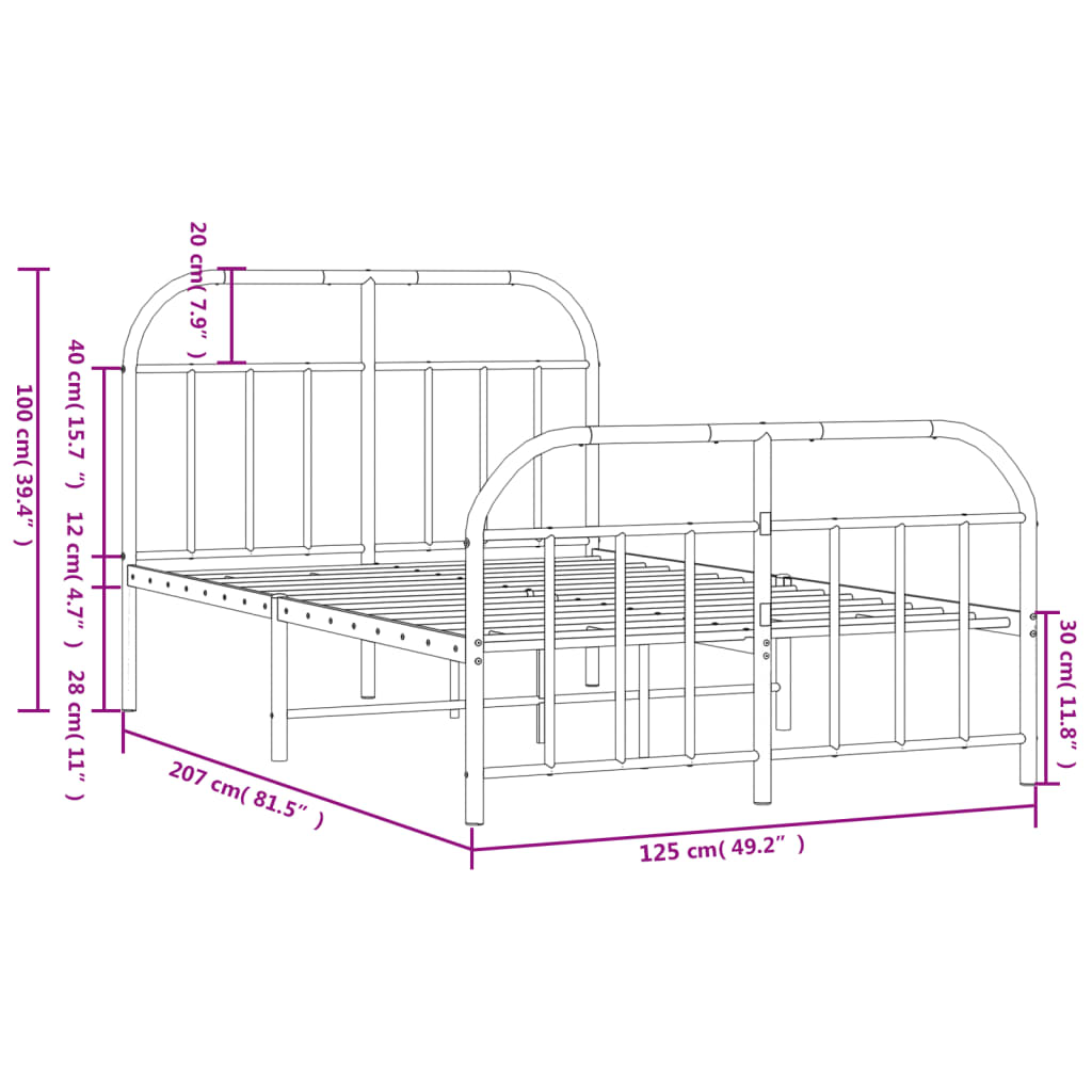 Cadre de lit métal sans matelas et pied de lit blanc 120x200 cm - XIOS