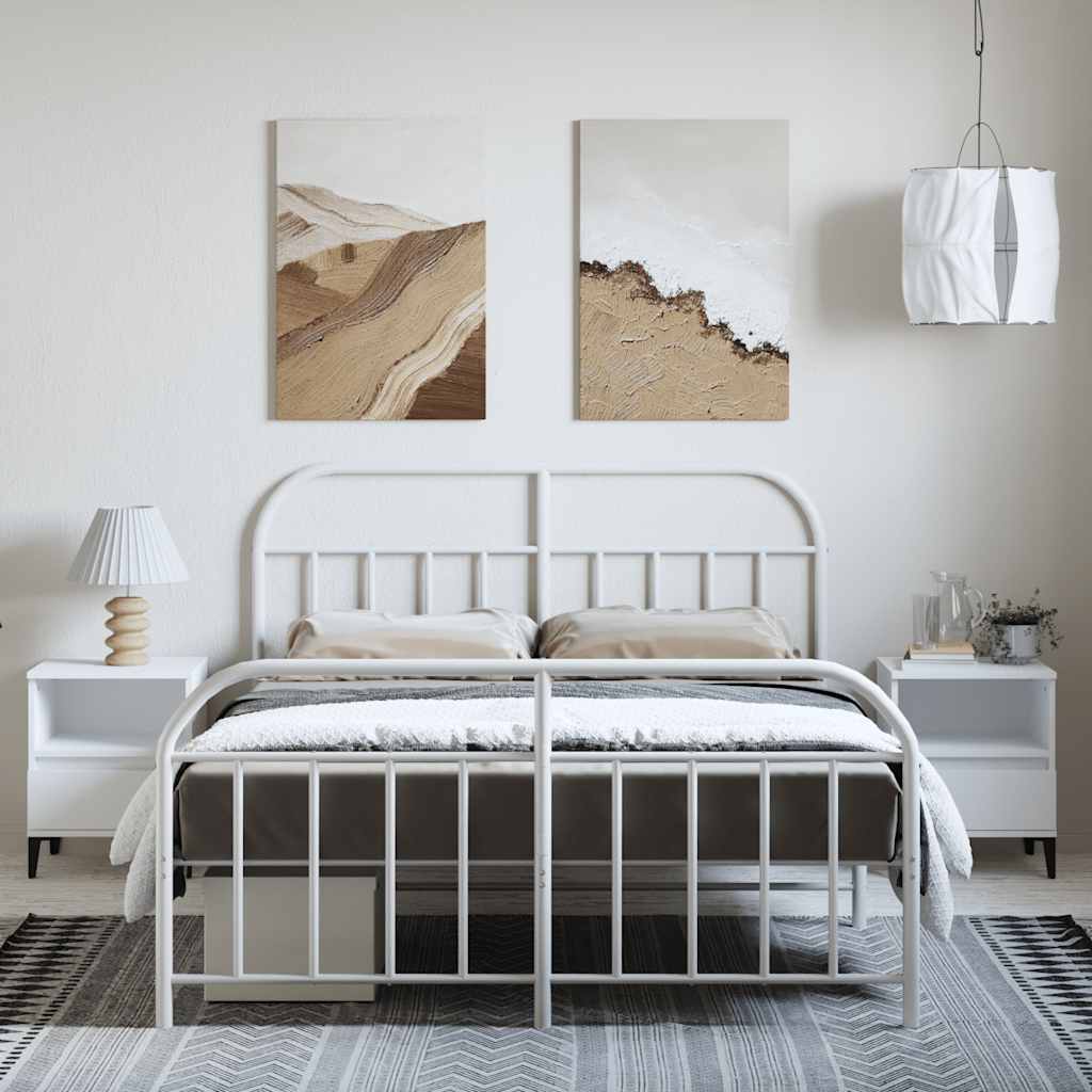 Cadre de lit métal sans matelas et pied de lit blanc 135x190 cm - XIOS