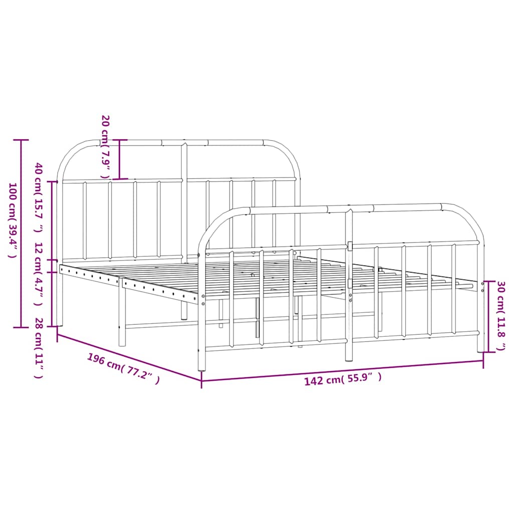 Cadre de lit métal sans matelas et pied de lit blanc 135x190 cm - XIOS